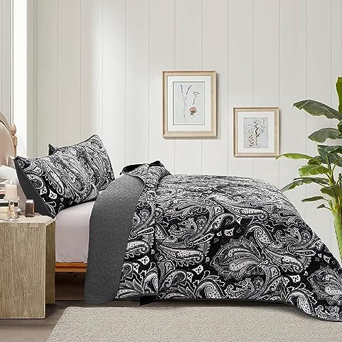 DJY Black Paisley Quilt Set 3 Piece Full Size 1