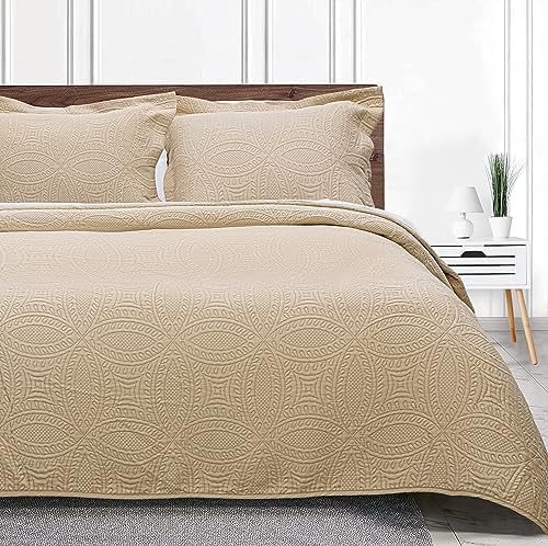 Threadmill Quilt Set King Size 3-Piece Beige Reversible
