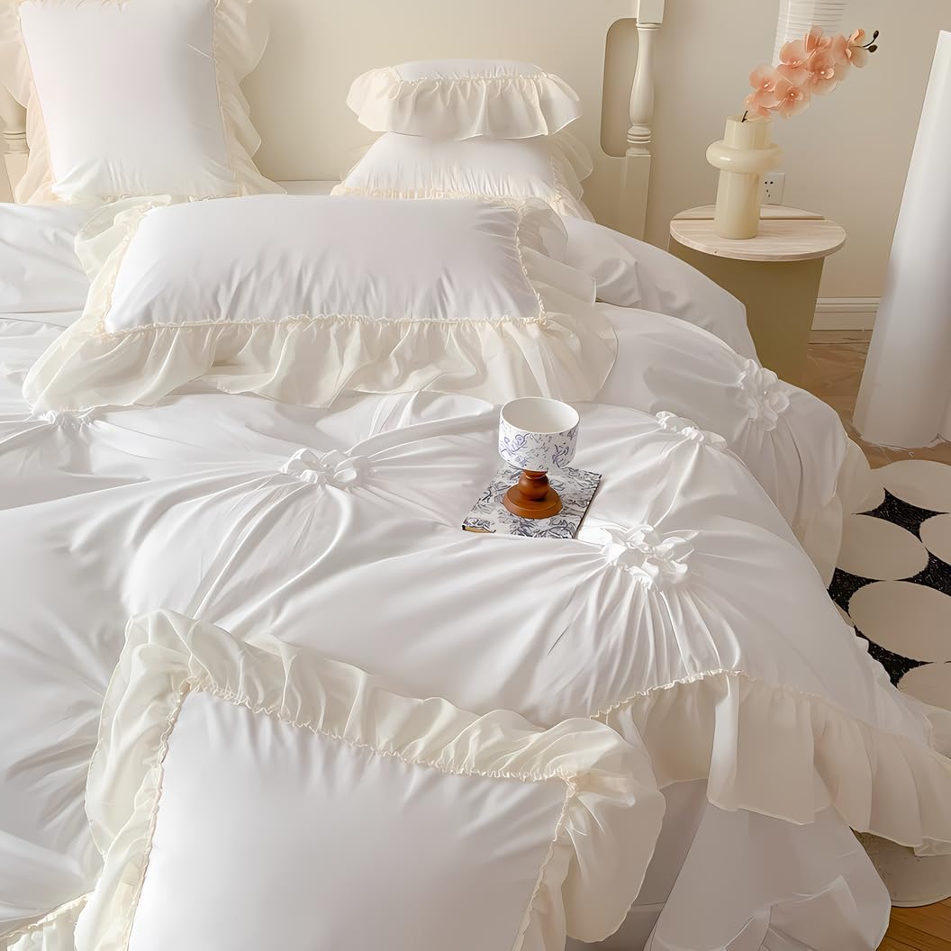 IHOUSTRIY White Duvet Cover Twin with Ruffle and Zipper