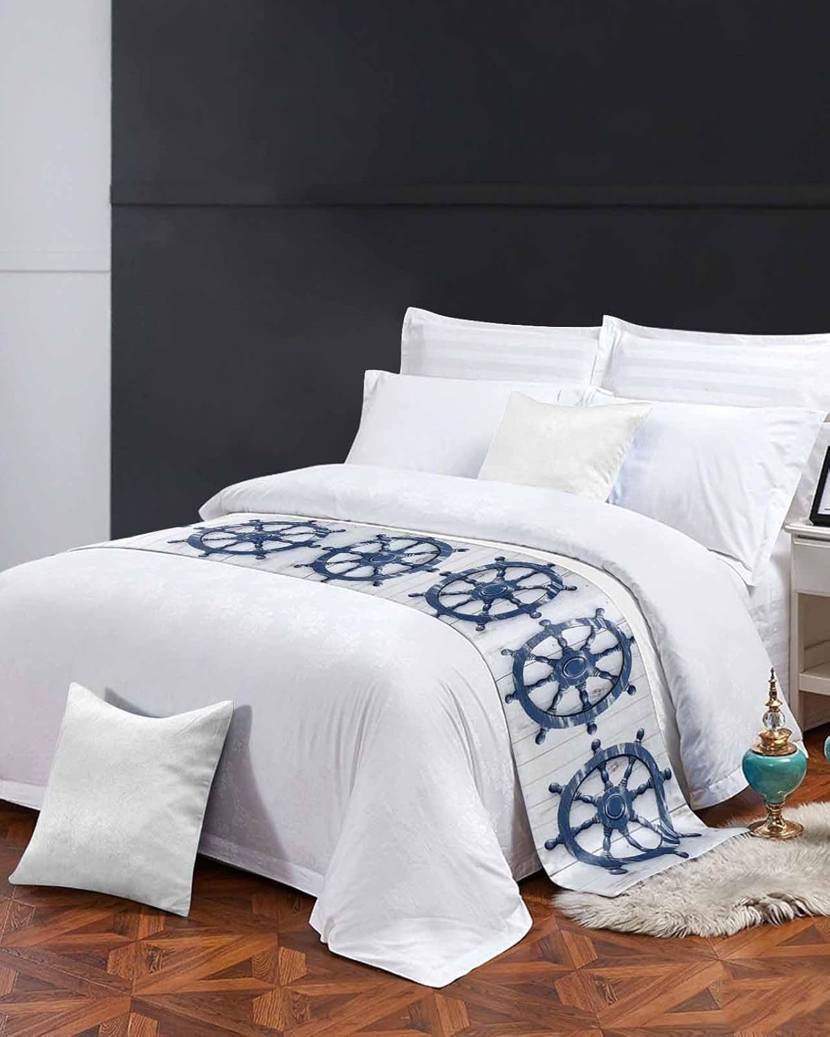 Homechoid Blue Coastal Bed Runner for Twin Size