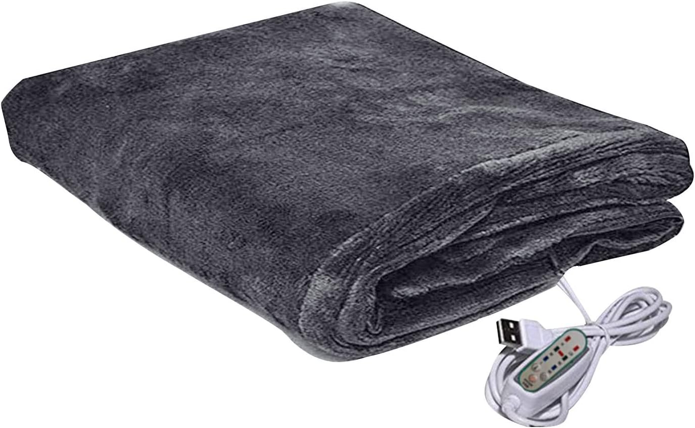 USB Heated Flannel Throw Blanket 3 Heat Levels Auto Off Gray