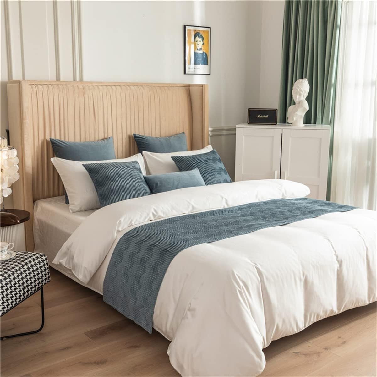 TopLacker Blue King Bed Runner and 2 Pillowcase Set 1