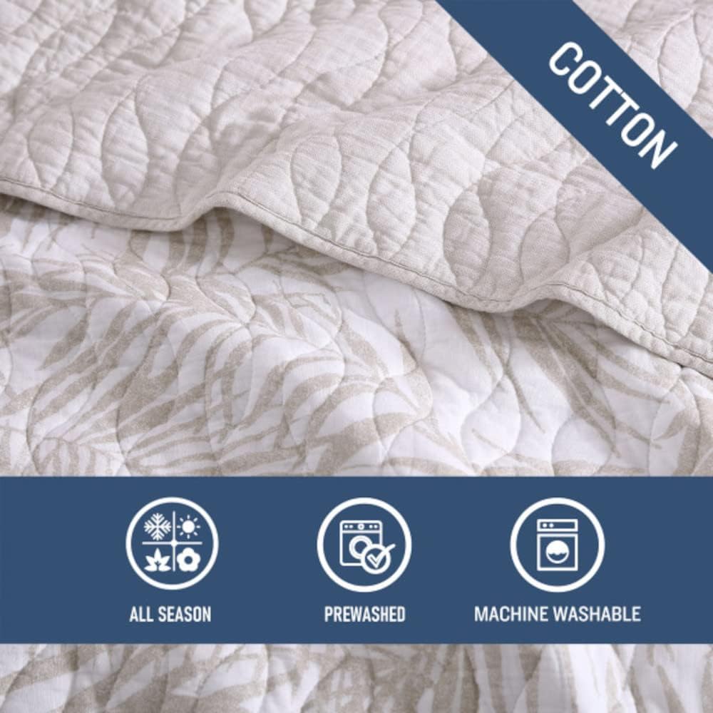Tommy Bahama Queen Quilt Set with Shams - Palmday Beige