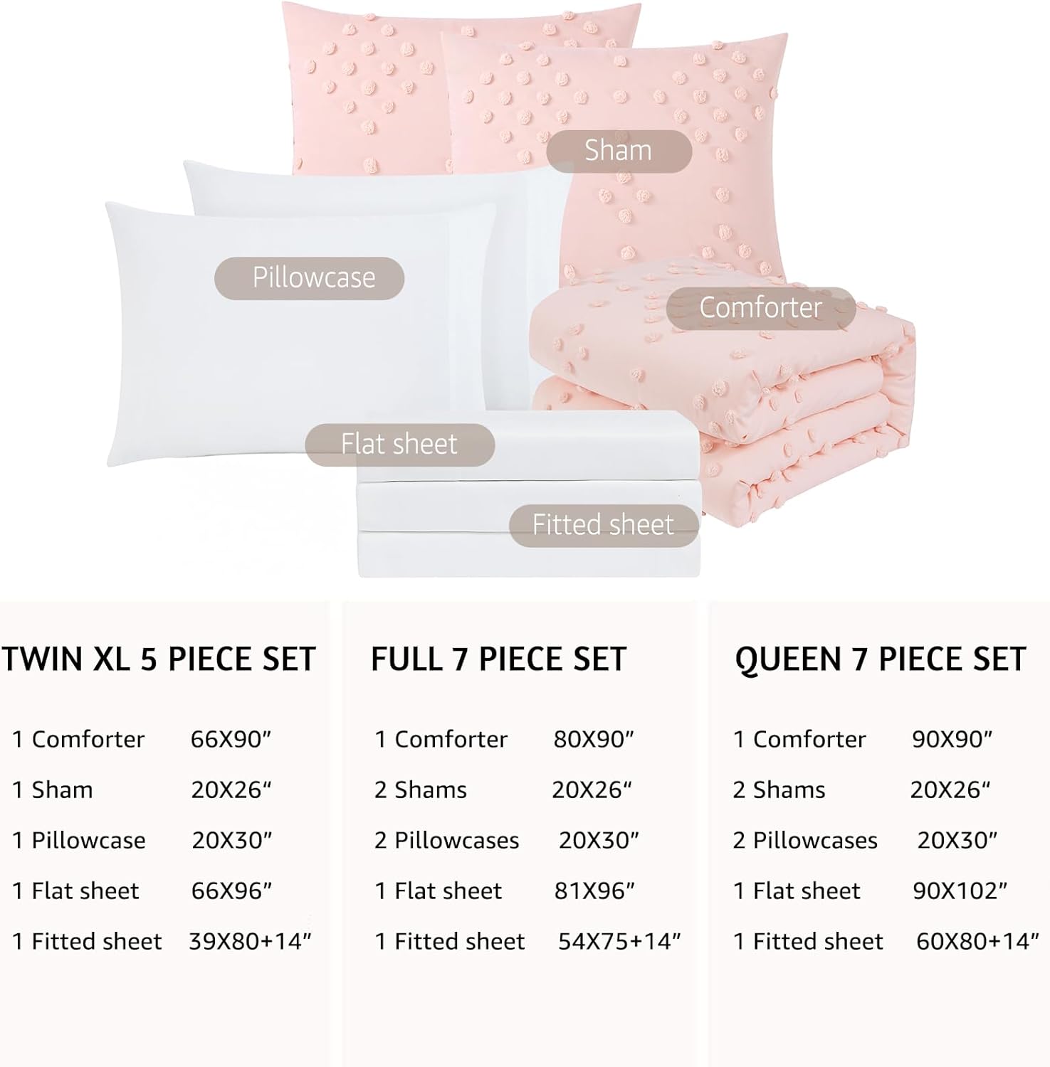 Geniospin Pink Pom Tufted Bed in a Bag Set 7 Pieces