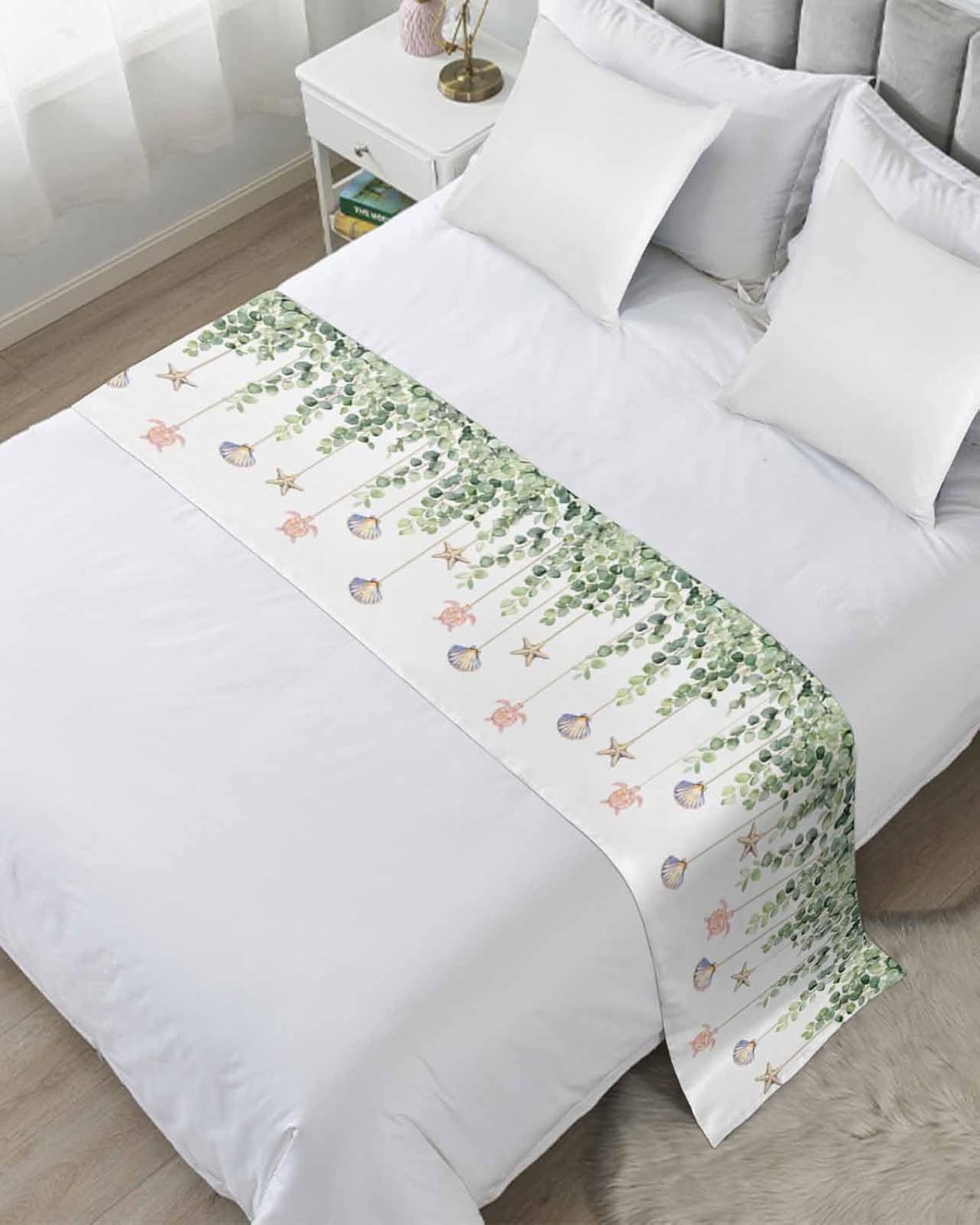 Litter Star King Bed Runner Green Eucalyptus Sea Turtle Scarf 1
