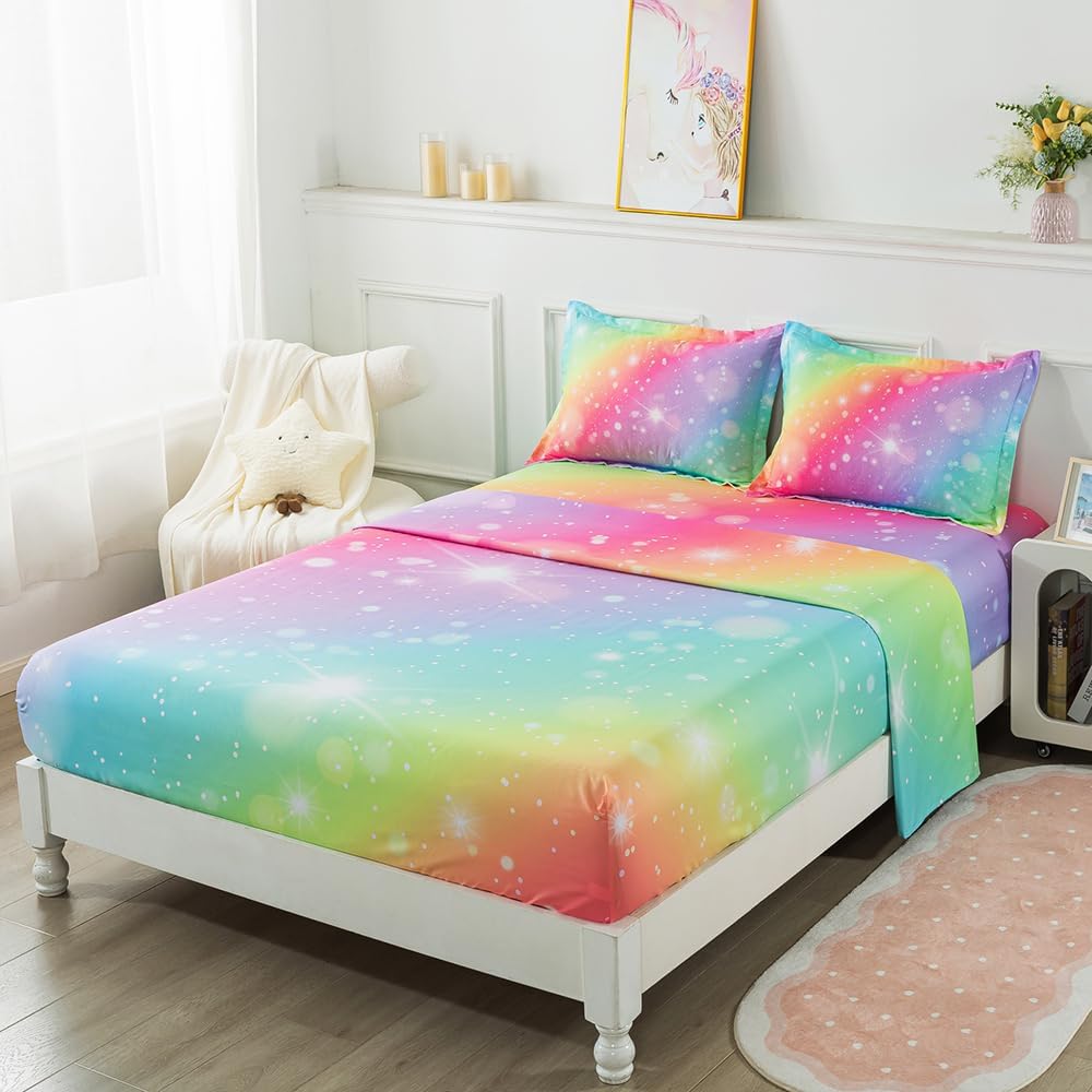 ADASMILE A S Rainbow Fitted Bed Sheet Set for Kids 1