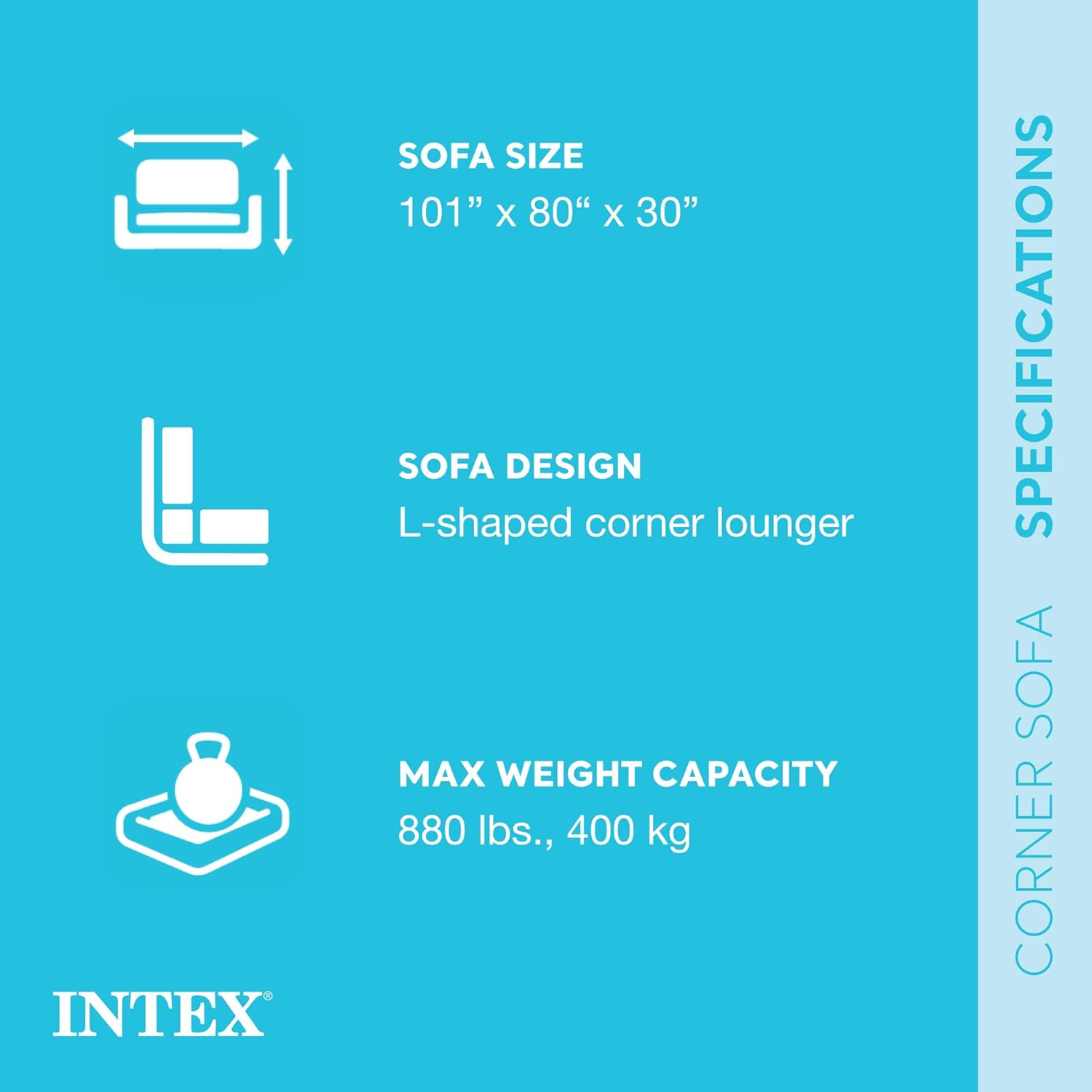 Intex L-Shaped Inflatable Couch with Cup Holders Gray 4 Pack