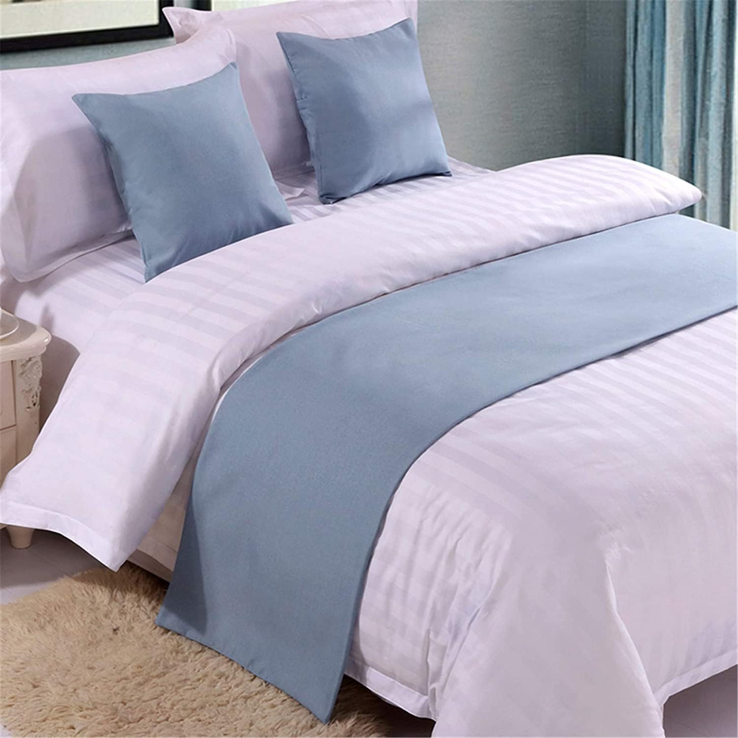 Tophacker Sky Blue Bed Runner Scarf Cotton Linen