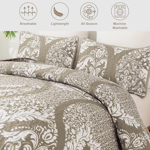 Boho Beige Quilt Set King Size 3 Pieces