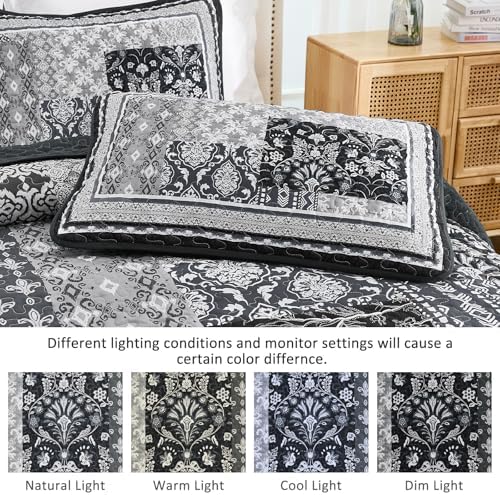 WONGS BEDDING Black Quilt Set King Size 3 Pieces