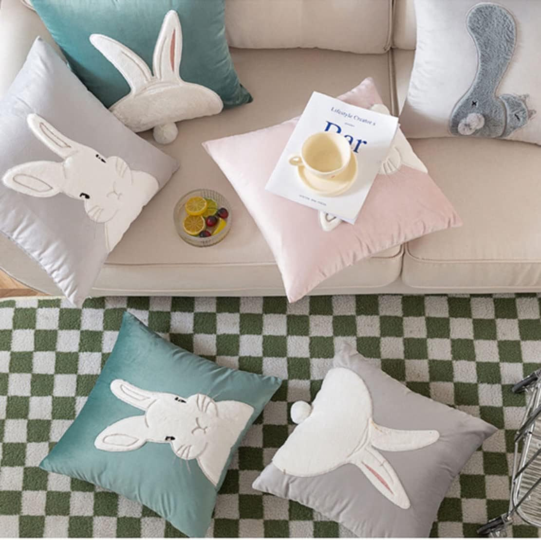 Cute Fluffy Rabbit Throw Pillow Comfortable Square 177in Pink