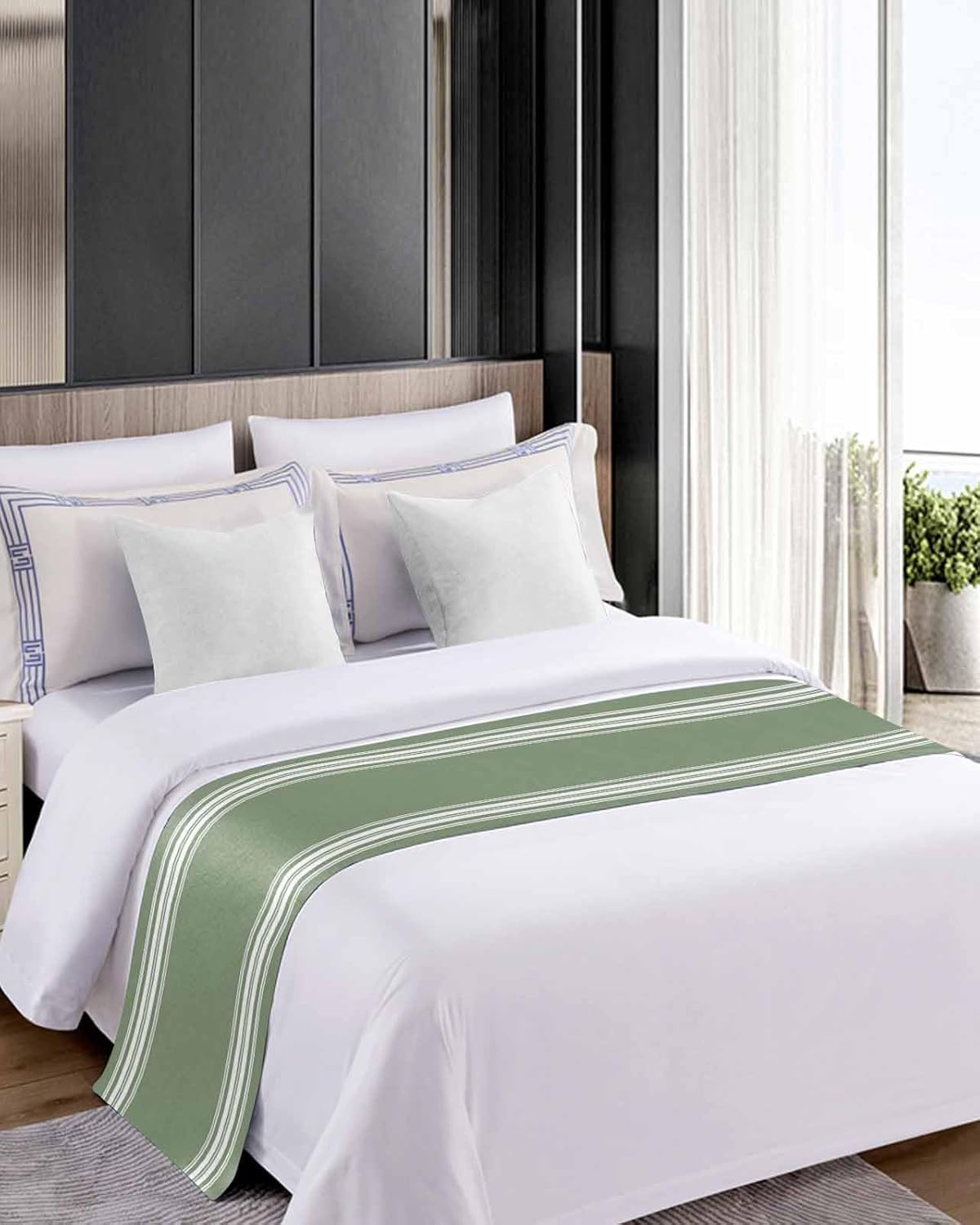 DecorLovee Dark Sage Green Bed Runner Queen Size