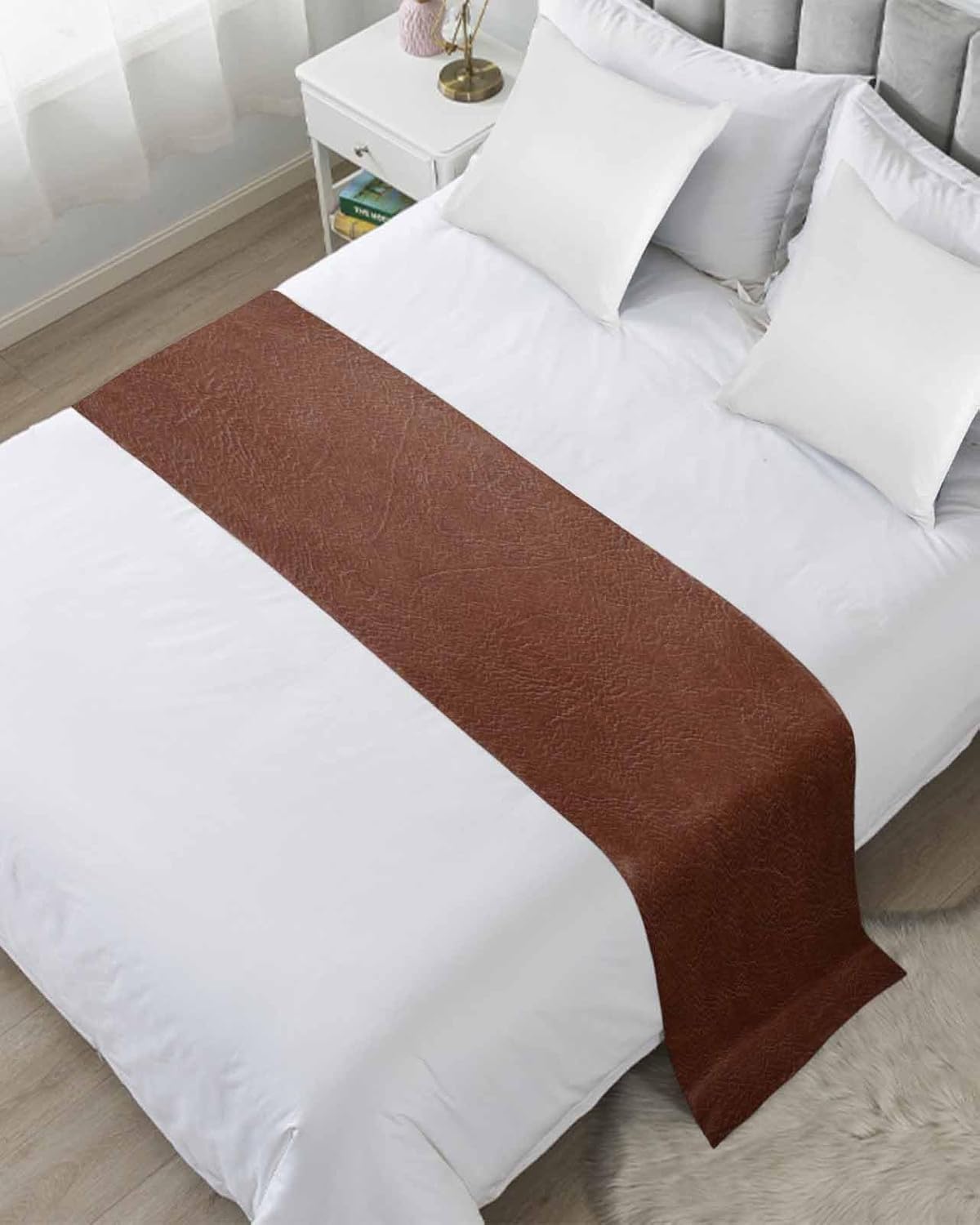 Yukro Boho Brown Leather Texture Bed Runner Scarf