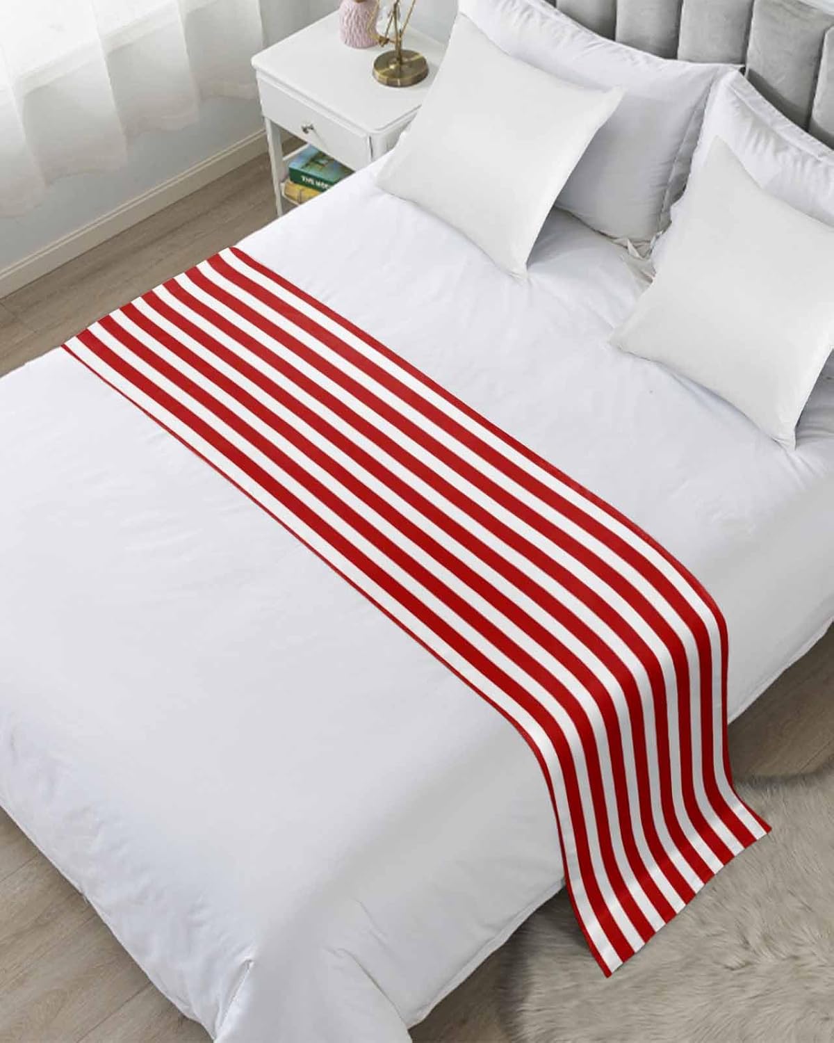 DecorLovee Red Striped Bed Runner Queen Size