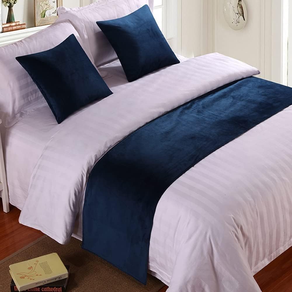 Tophacker Soft Faux Velvet Bed Runner Blue F Twin 50x180cm