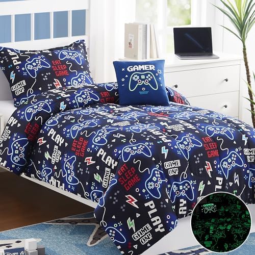 Glow in The Dark Gamer Comforter Set for Kids