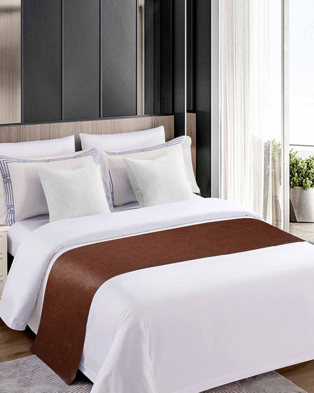 Yukro Boho Brown Leather Texture Bed Runner Scarf