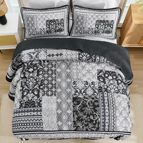WONGS BEDDING Black Quilt Set King Size 3 Pieces