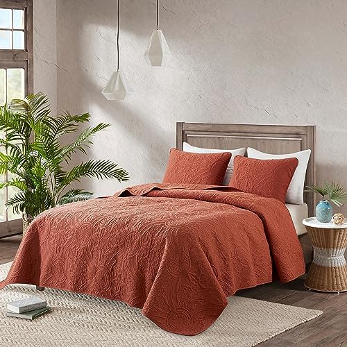ROARINGWILD Boho Burnt Orange Quilt Set with Pillow Shams