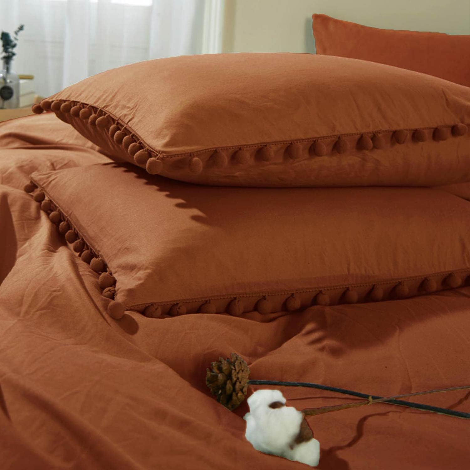 ETDIFFE Burnt Orange Duvet Cover Set Queen Size 3pc
