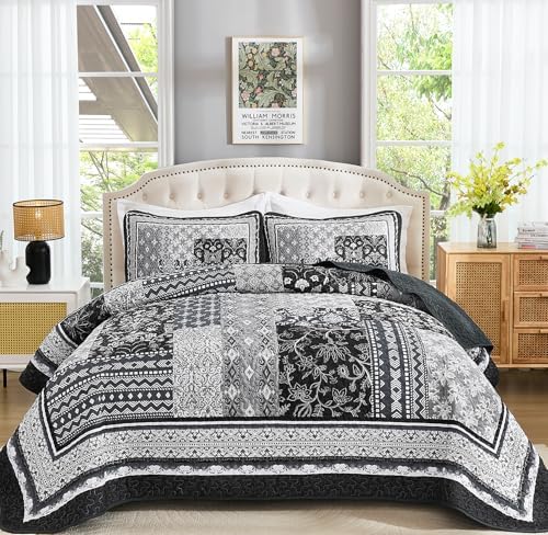 WONGS BEDDING Black Quilt Set King Size 3 Pieces