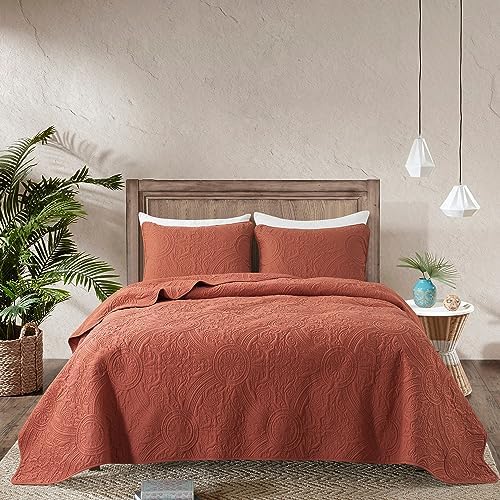 ROARINGWILD Boho Burnt Orange Quilt Set with Pillow Shams