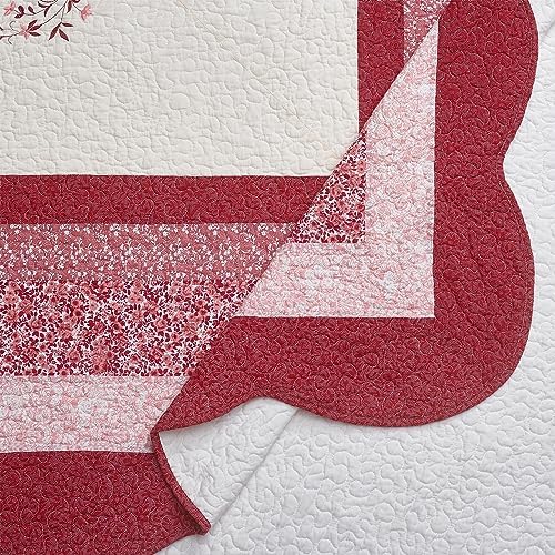 Modern Heirloom Caroline Embroidered Quilted Bedspread - Queen Size Red