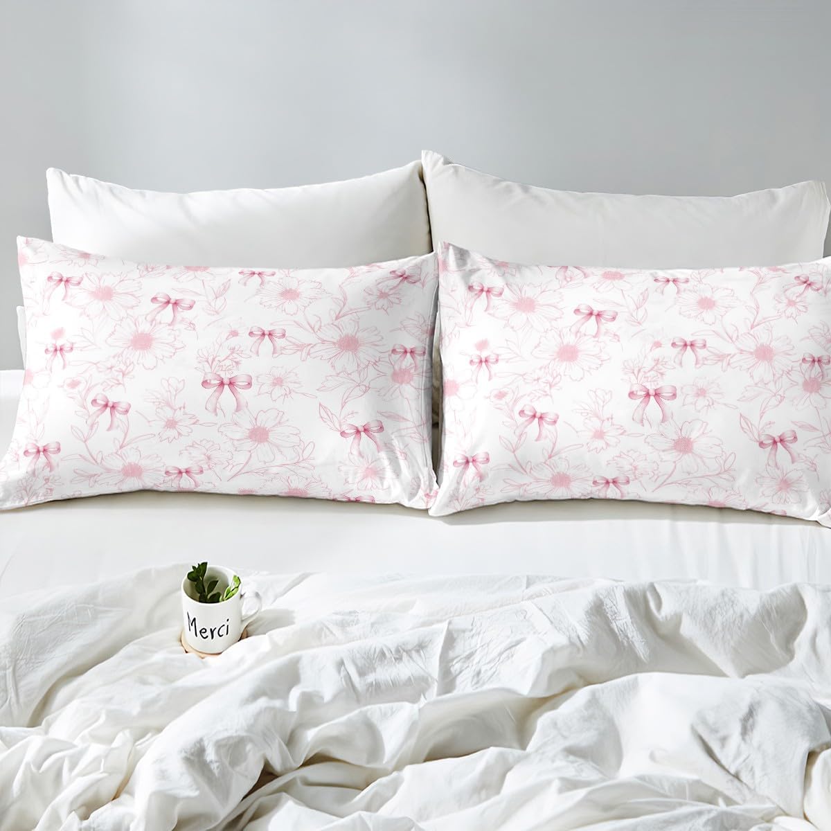 Pink Bow Fitted Sheet Set with Pillowcase