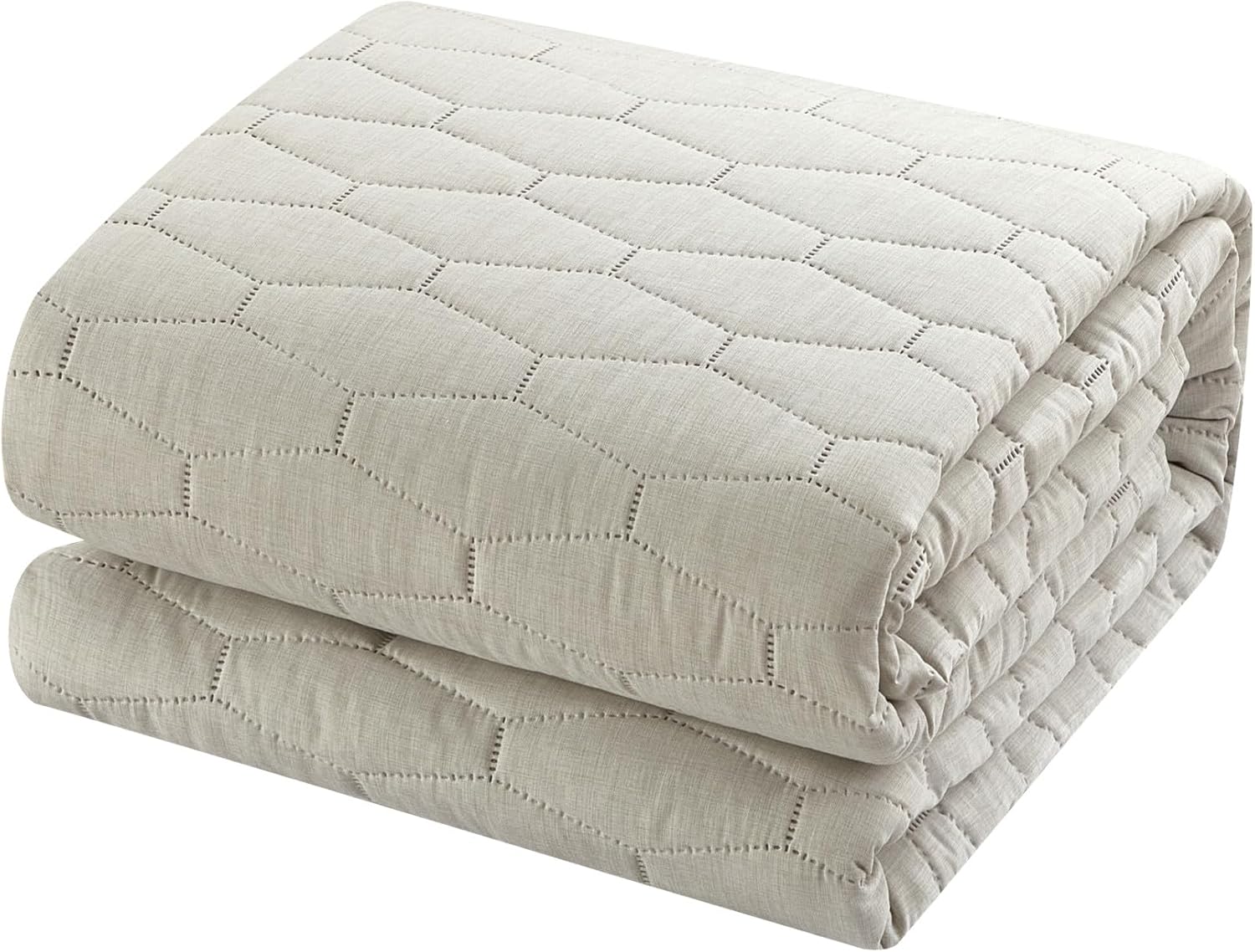 Chic Home Nyla 3 Piece Queen Quilt Set - Beige Hexagon Pattern