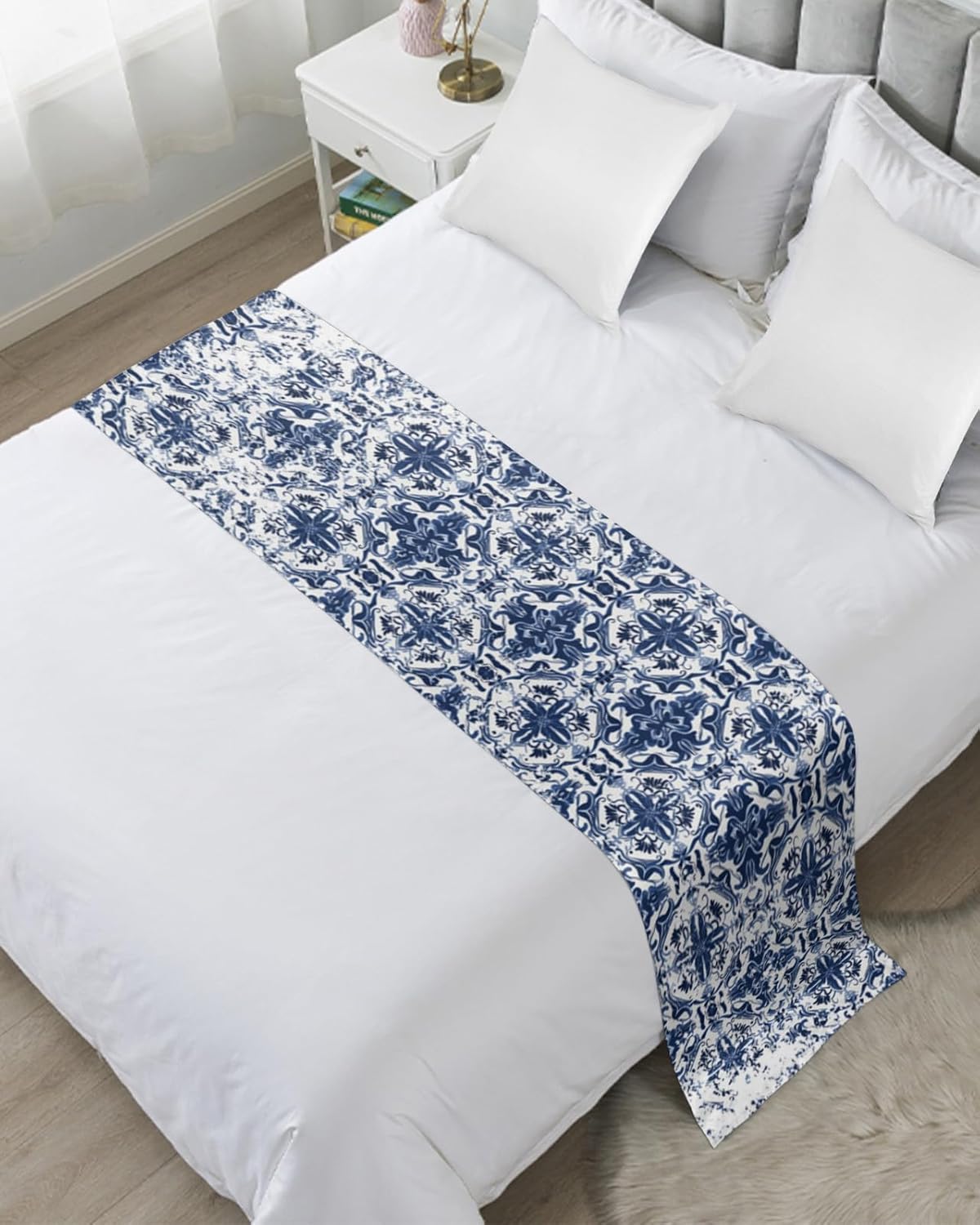 Ldtrchee Navy Blue Bed Runner for Queen Size Bed