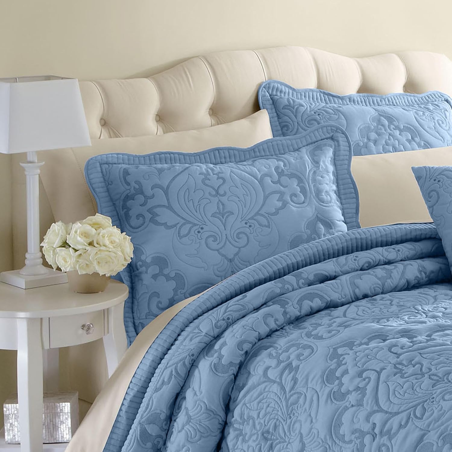 BrylaneHome Ultra Soft Damask Bedspread - Queen Ivory