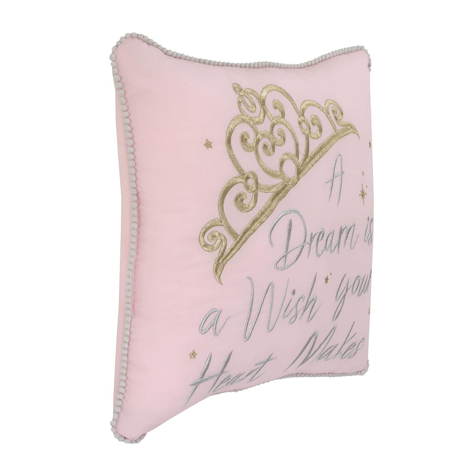 NoJo Disney Princess Throw Pillow with Gold Crown and Pom Pom Trim