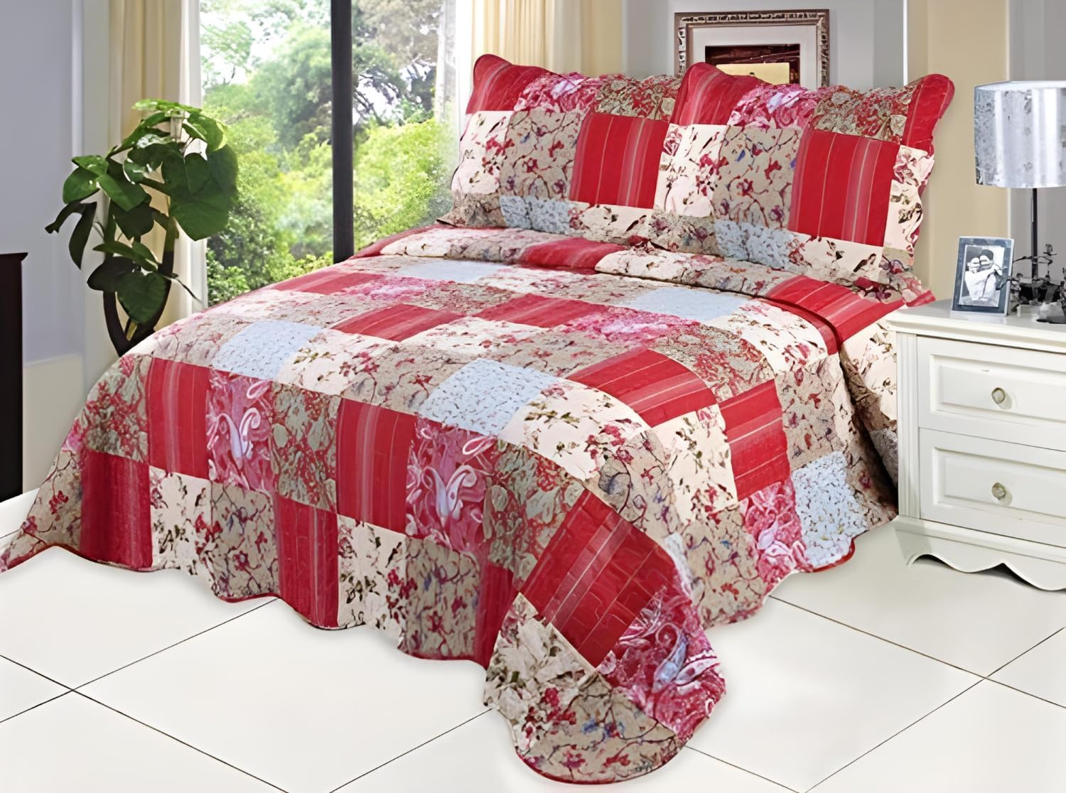 English Roses Quilt Set Reversible 3PC FullQueen Size