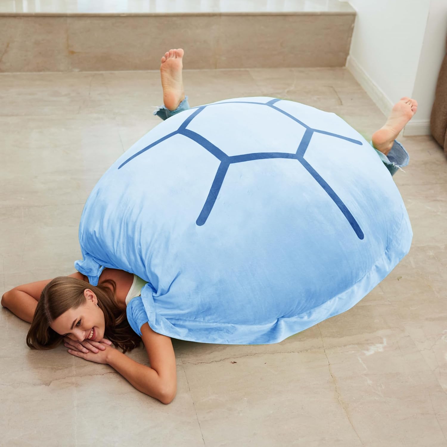 SEAHOME Turtle Shell Plush Pillow for Kids and Adults Blue 51 inch