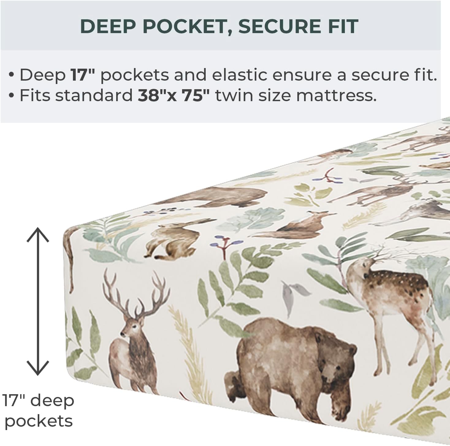 Pobi Baby Premium Twin Sheet Set with Pillowcase - 3 PC Wildlife Animal Pattern