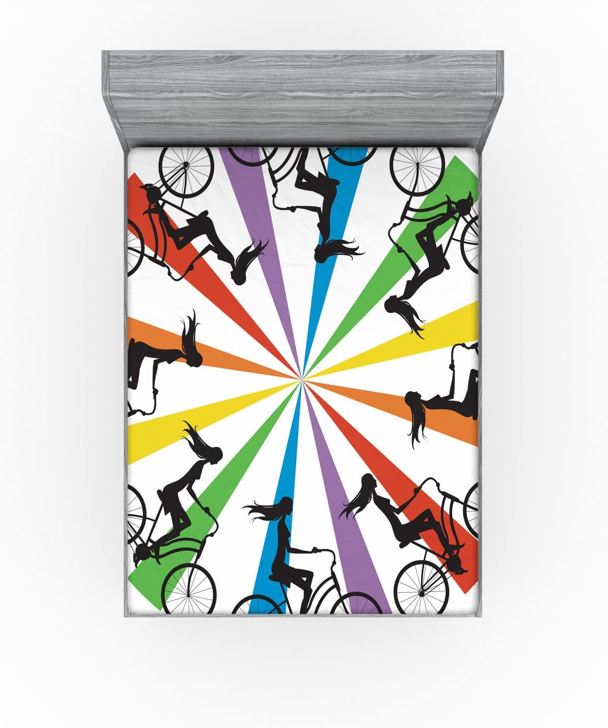 Ambesonne California King Fitted Sheet - Abstract Silhouette Girls on Bike Theme