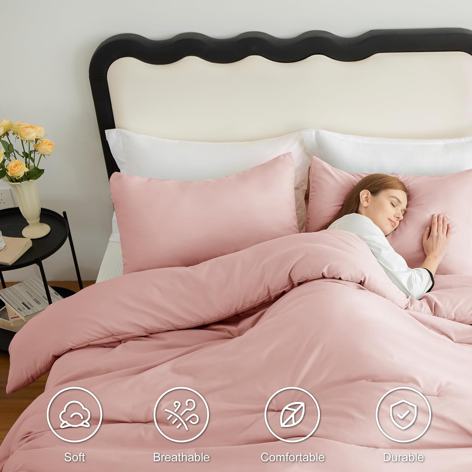 CozyLux Blush Pink Queen Comforter Set for Girls