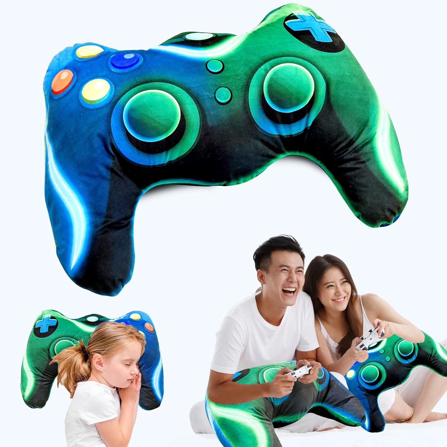 Meeting Story Game Controller Plush Throw Pillow Blue Green Large