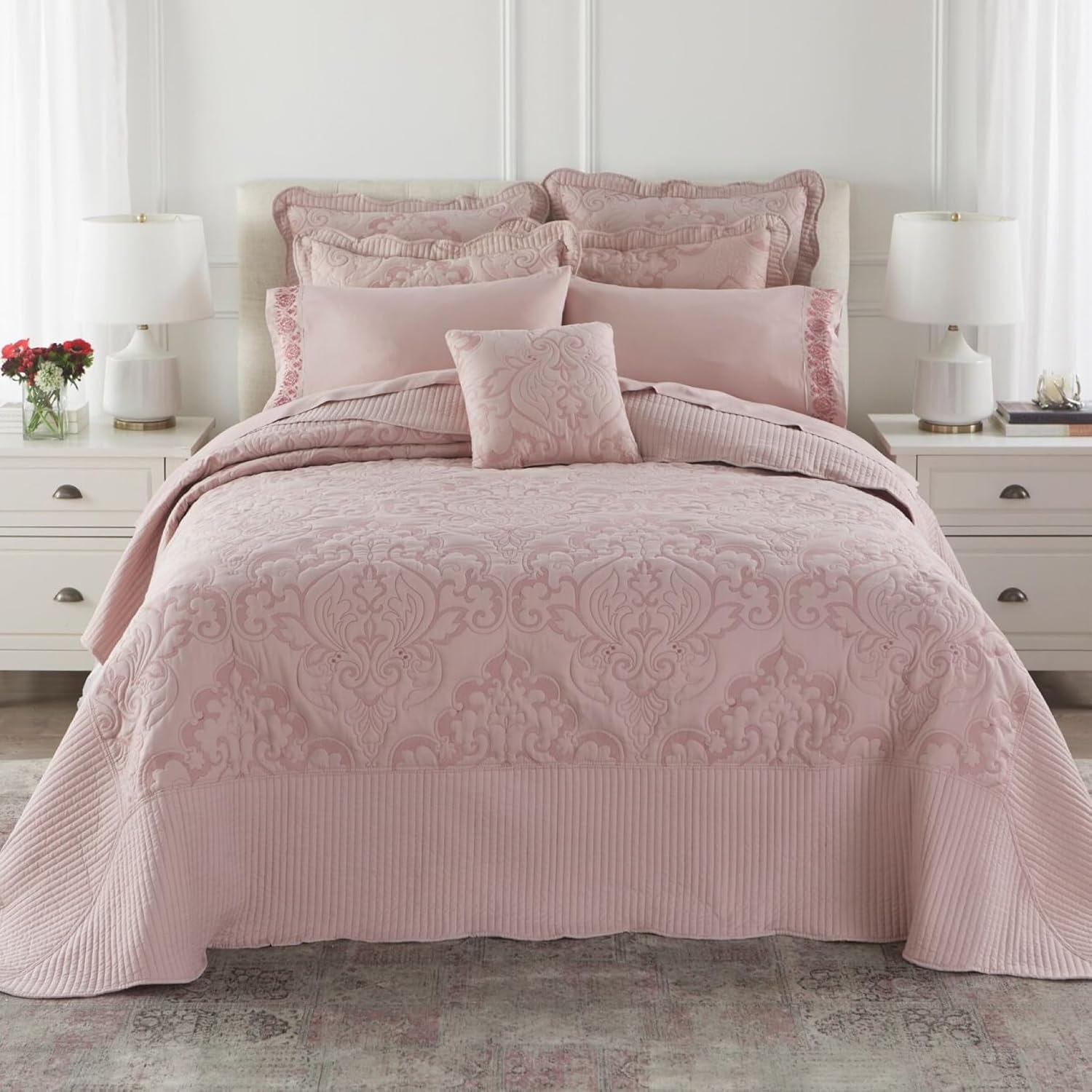 BrylaneHome Ultra Soft Damask Bedspread - Queen Ivory