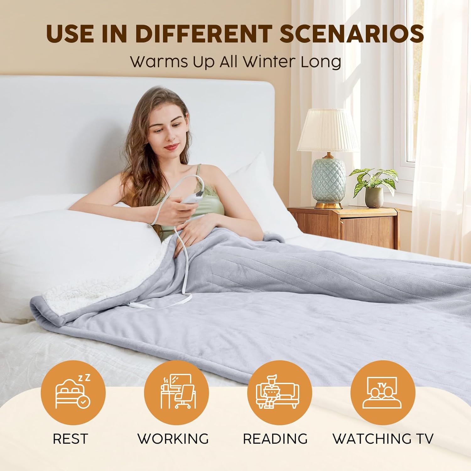 HYLEORY Heated Throw Blanket with 3 Heat Levels and 4H Timer