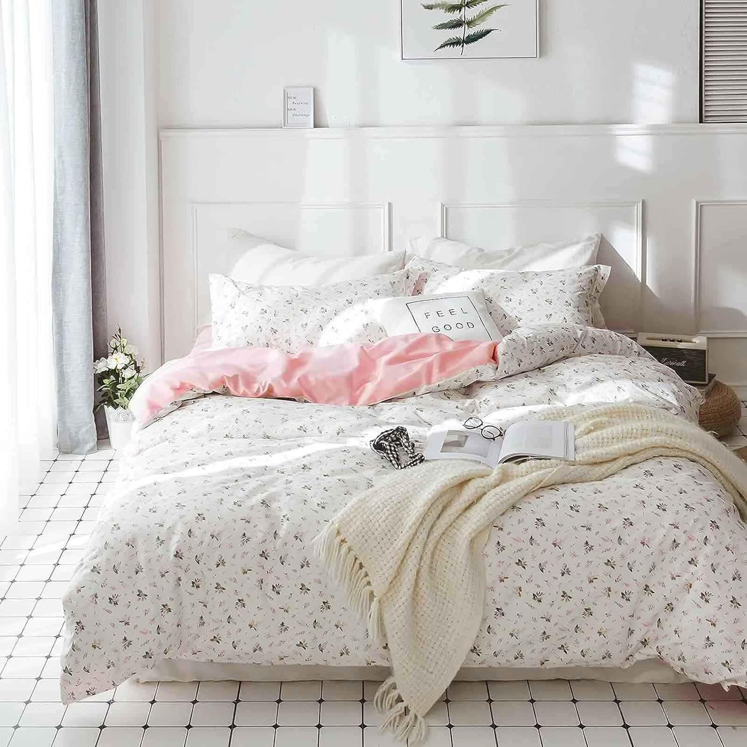 Faincy Floral Twin Comforter Set - Pink White Pattern 2PC