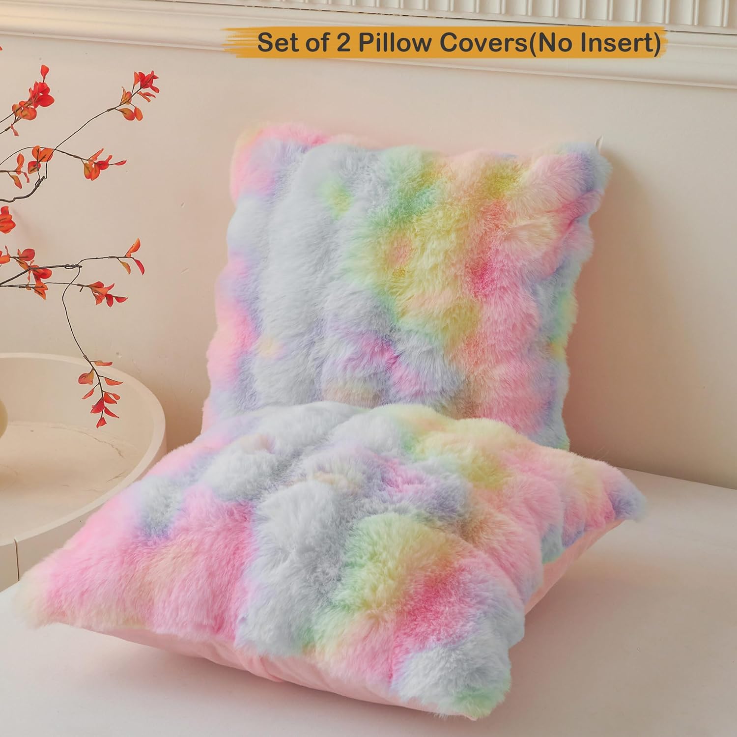 LIFEREVO Fluffy Faux Rabbit Fur Pillow Covers Set of 2