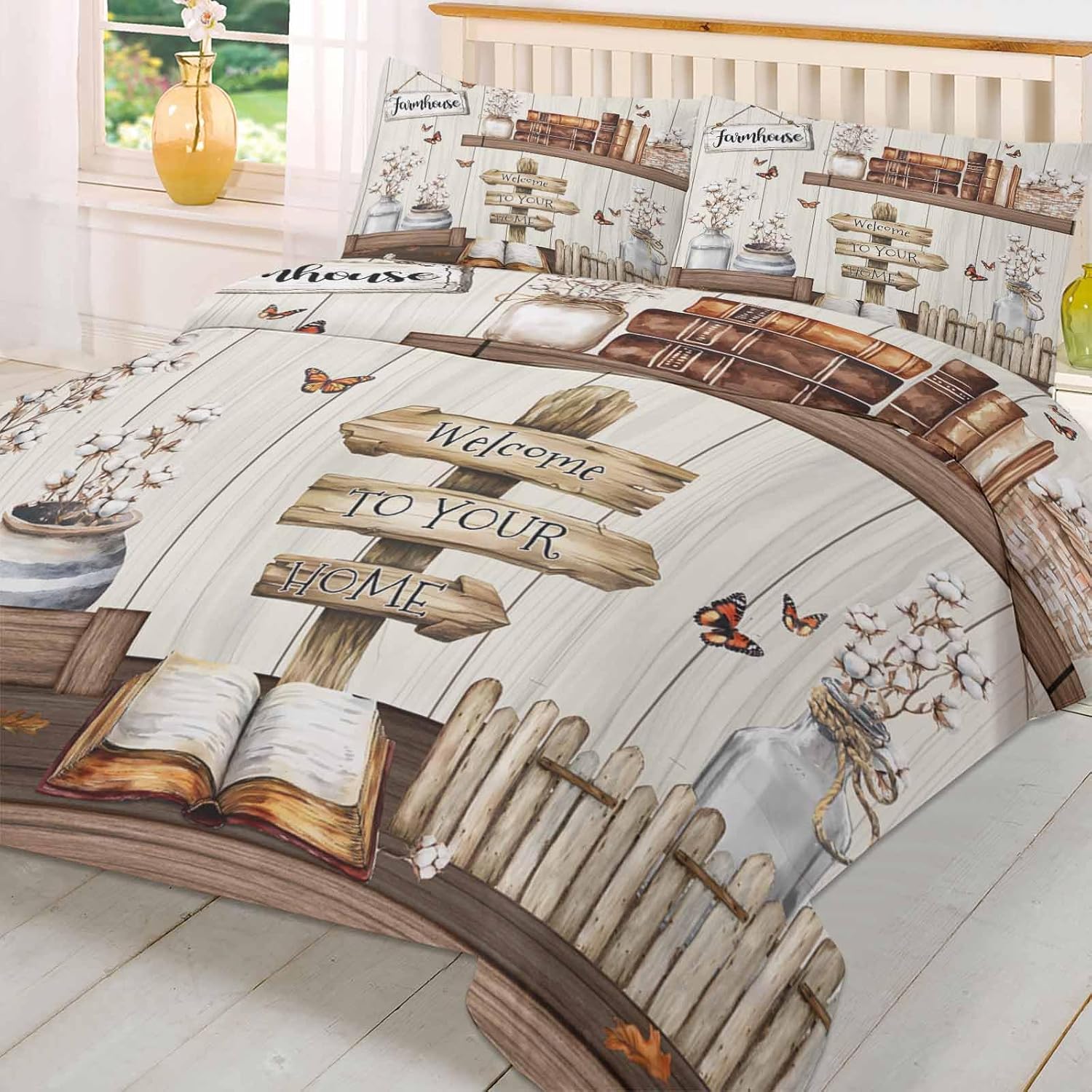 Boanket 3-Piece Queen Size Farmhouse Duvet Cover Set with Zipper