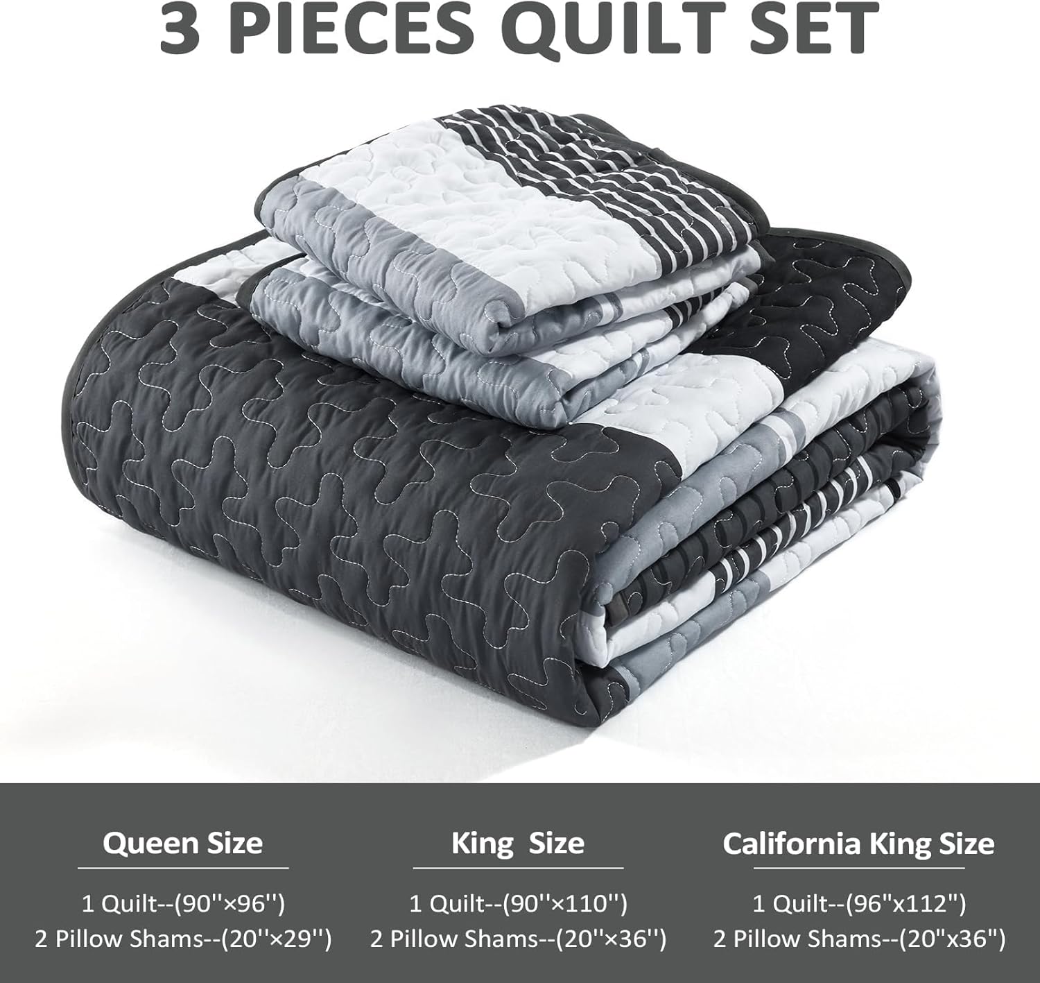 Dinjoy Black and White Striped King Size Quilt Set
