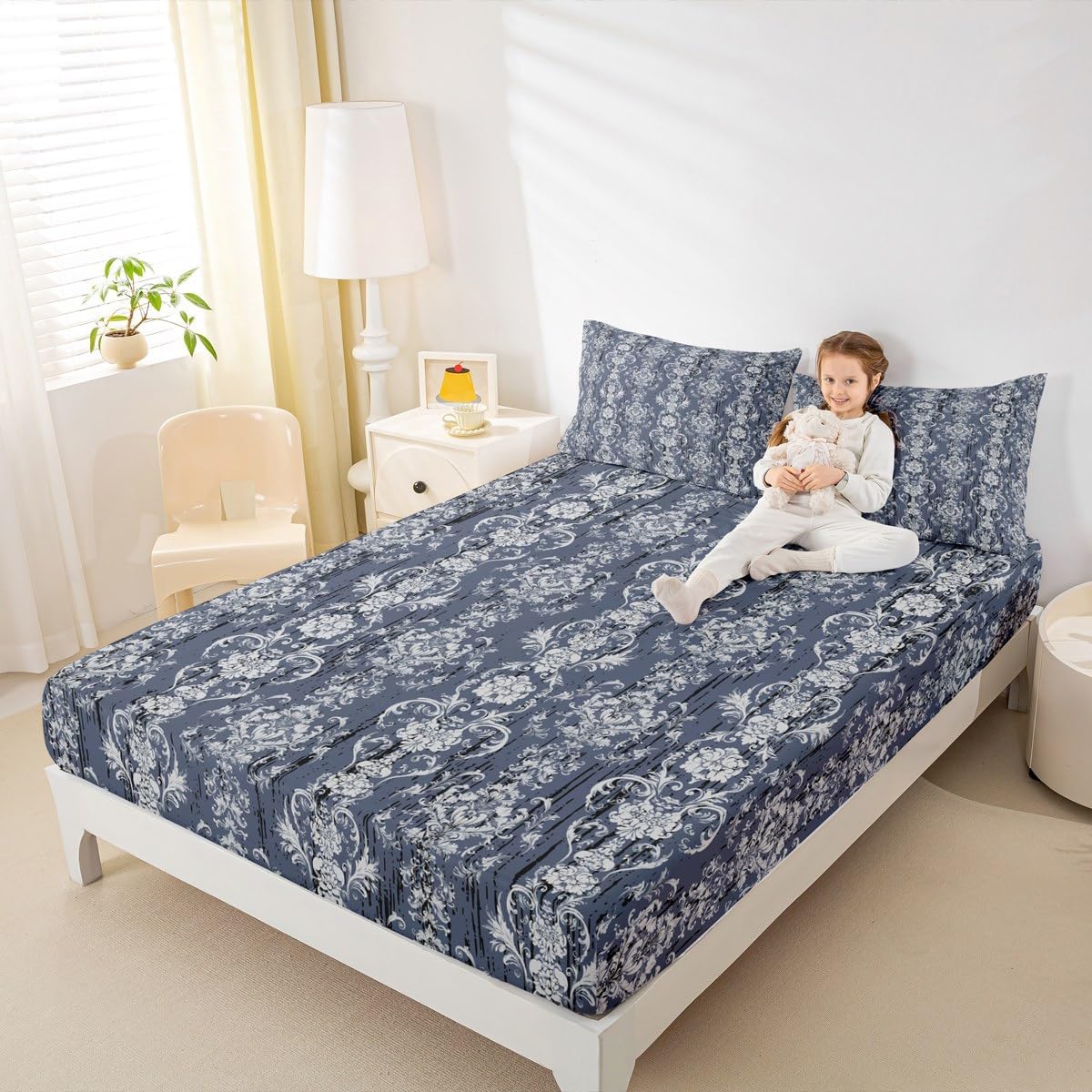 Erosebridal Damask Fitted Sheet Twin Gothic Floral