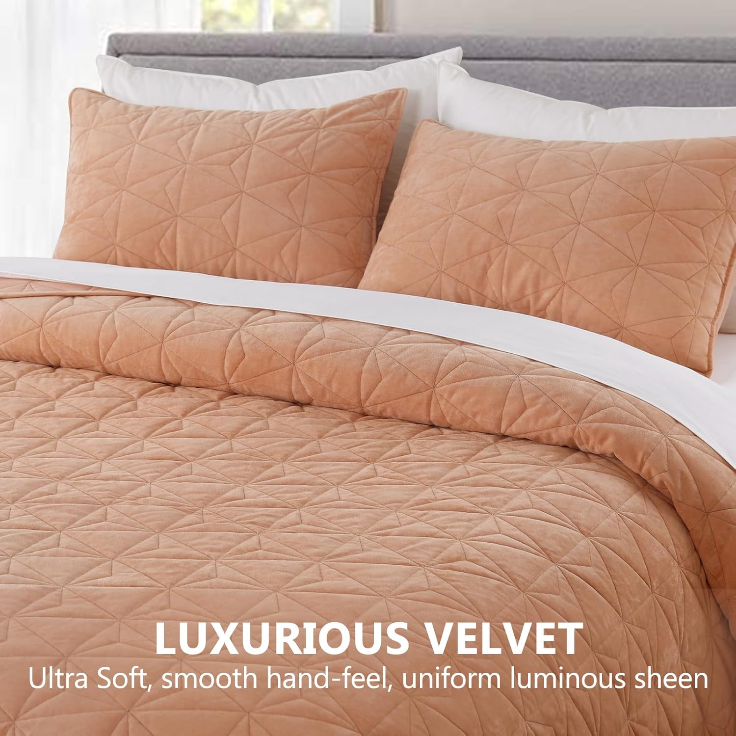 KASENTEX Velvet Oversized King Quilt Set 3 Piece