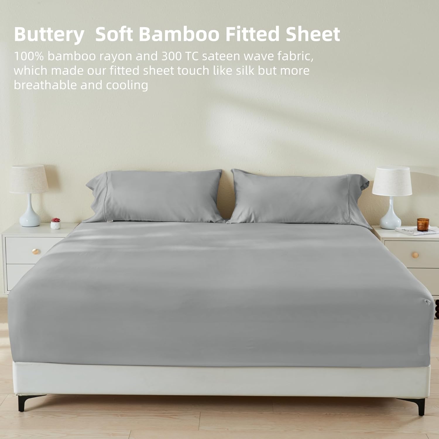 GOKOTTA Bamboo Rayon Fitted Sheet Set with 4 Elastic Straps