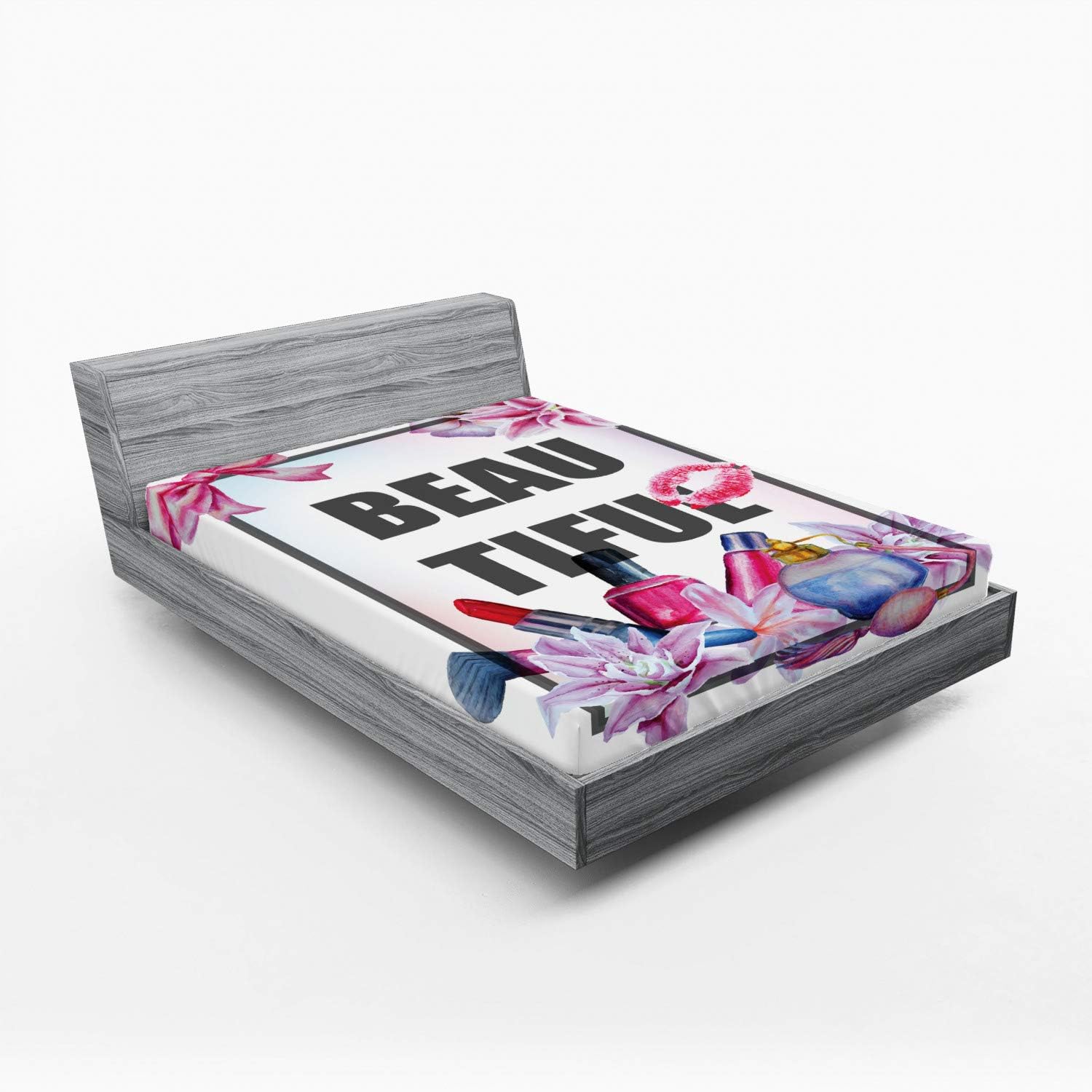 Ambesonne Girl Slogan Fitted Sheet Multicolor 1