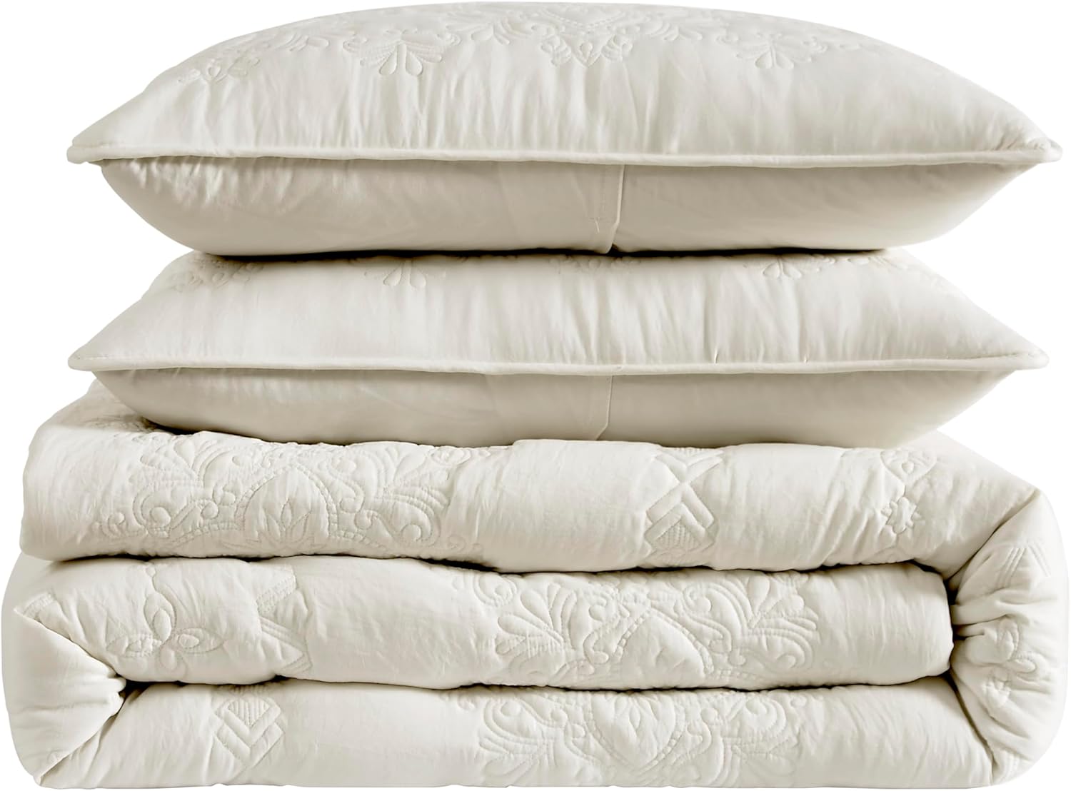 B2EVER Boho Light Beige Quilt Set Queen Size with Pillow Shams