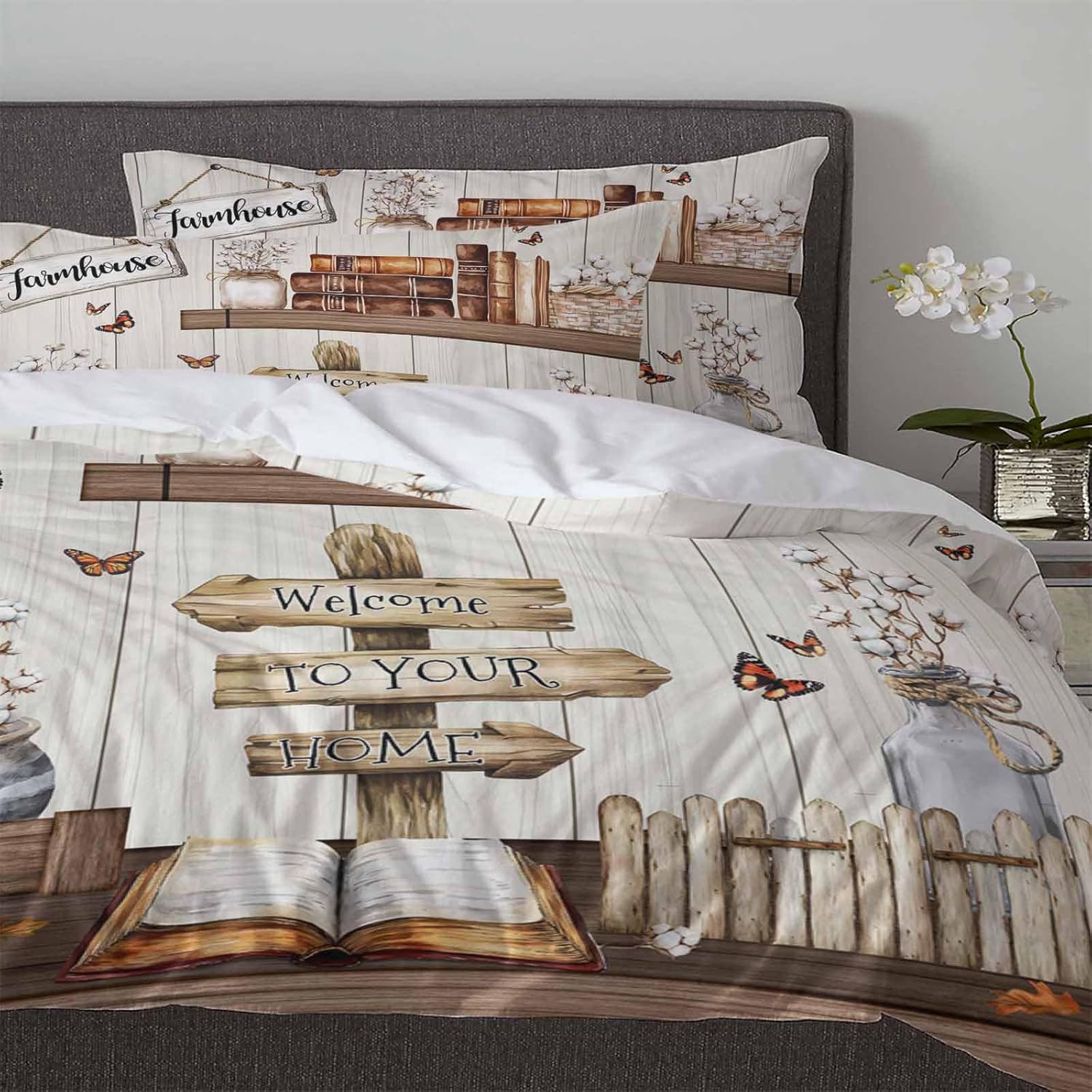 Boanket 3-Piece Queen Size Farmhouse Duvet Cover Set with Zipper